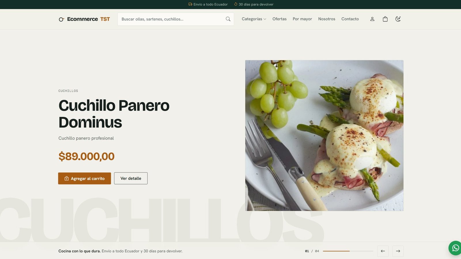 Pantalla principal del Ecommerce TST